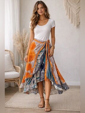 Reversible Midi Wrap Skirt Med